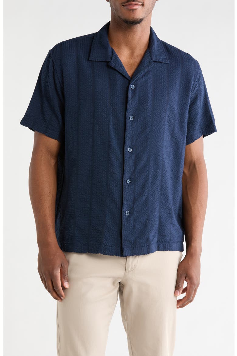 Short Sleeve Seersucker Café Shirt, Main, color, NAVY STILL