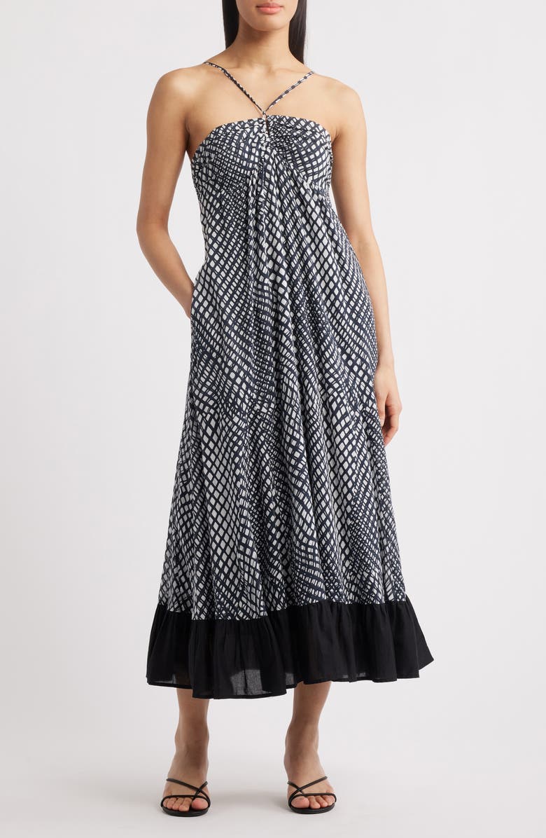 Du Paradis Aralia Empire Waist Sleeveless Maxi Dress, Main, color, Black Mesh Print