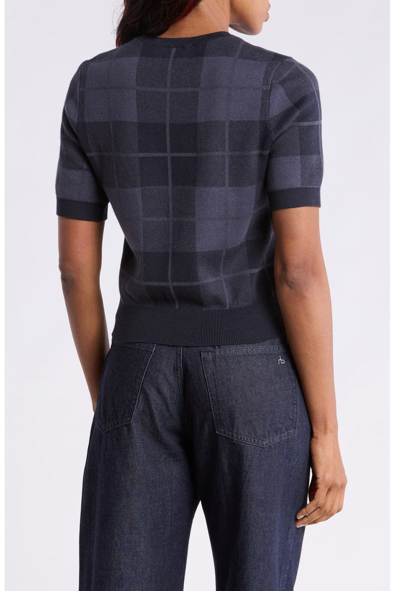 Ren Jacquard Plaid Short Sleeve Sweater, Alternate, color, FADED NAVY
