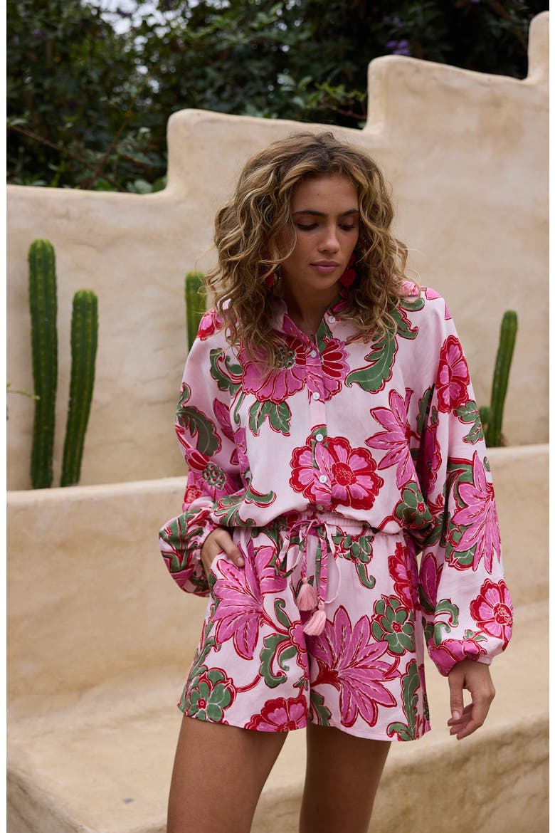 Hazel Floral Print Button Up Shirt, Alternate, color, PINK IBIZA