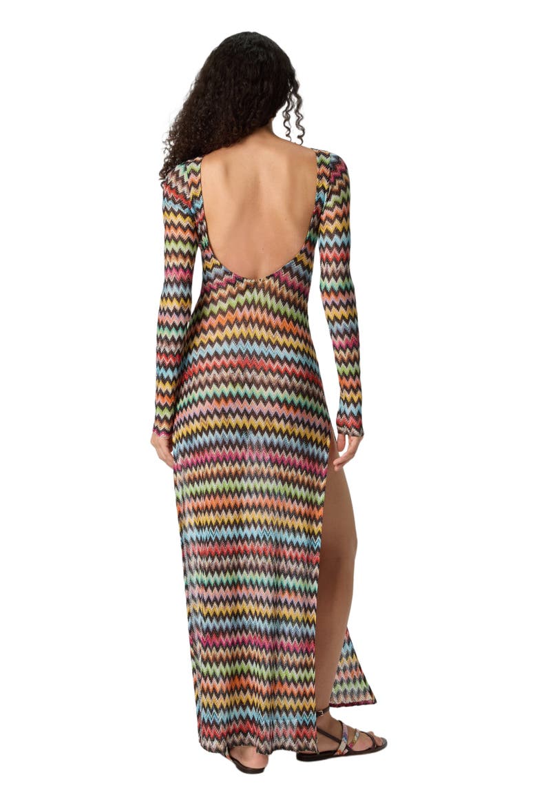 Long Cover-up Dress In Lamé Viscose With Micro Zigzag Pattern, Alternate, color, Black & Multicoloured