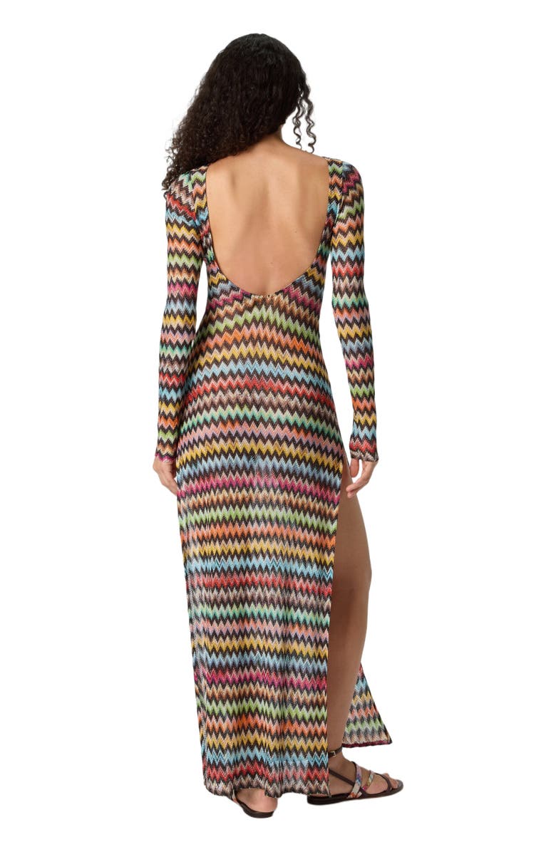 Missoni Long Cover-up Dress In Lamé Viscose With Micro Zigzag Pattern, Alternate, color, Black & Multicoloured