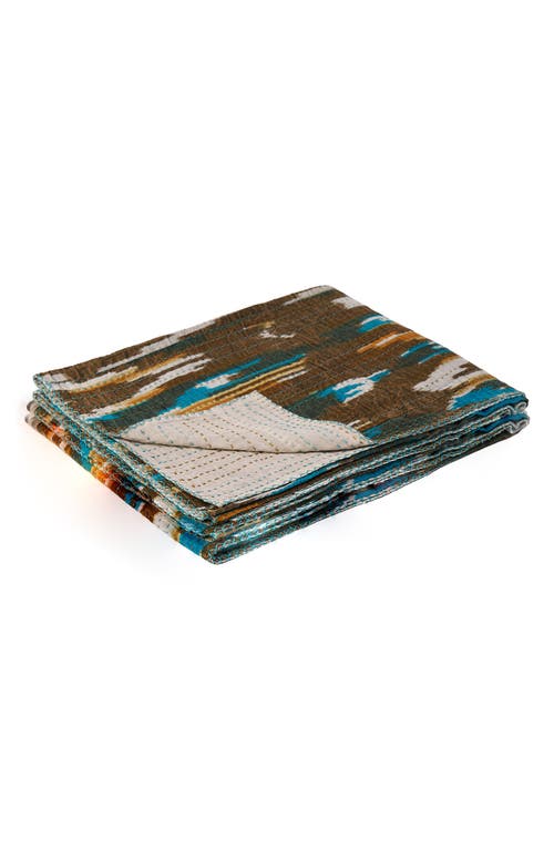 Taj Hotel Vintage Cotton Kantha Throw Blanket In Multi Brown Blue