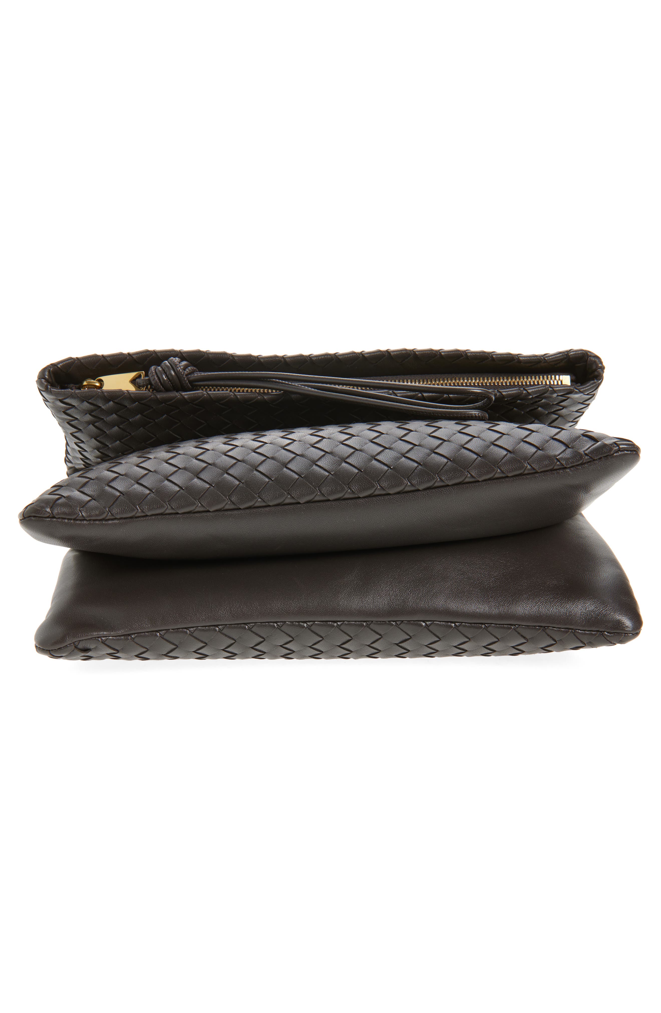 Intrecciato Leather Pouch Clutch, Alternate, color, 2094 ESPRESSO-BRASS V