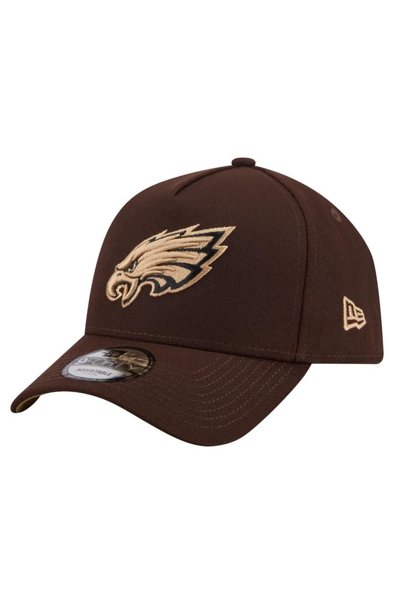 New Era Men's New Era Dark Brown Philadelphia Eagles Burnt Wood A-Frame 9FORTY Adjustable Hat, Main, color, Dark Brown