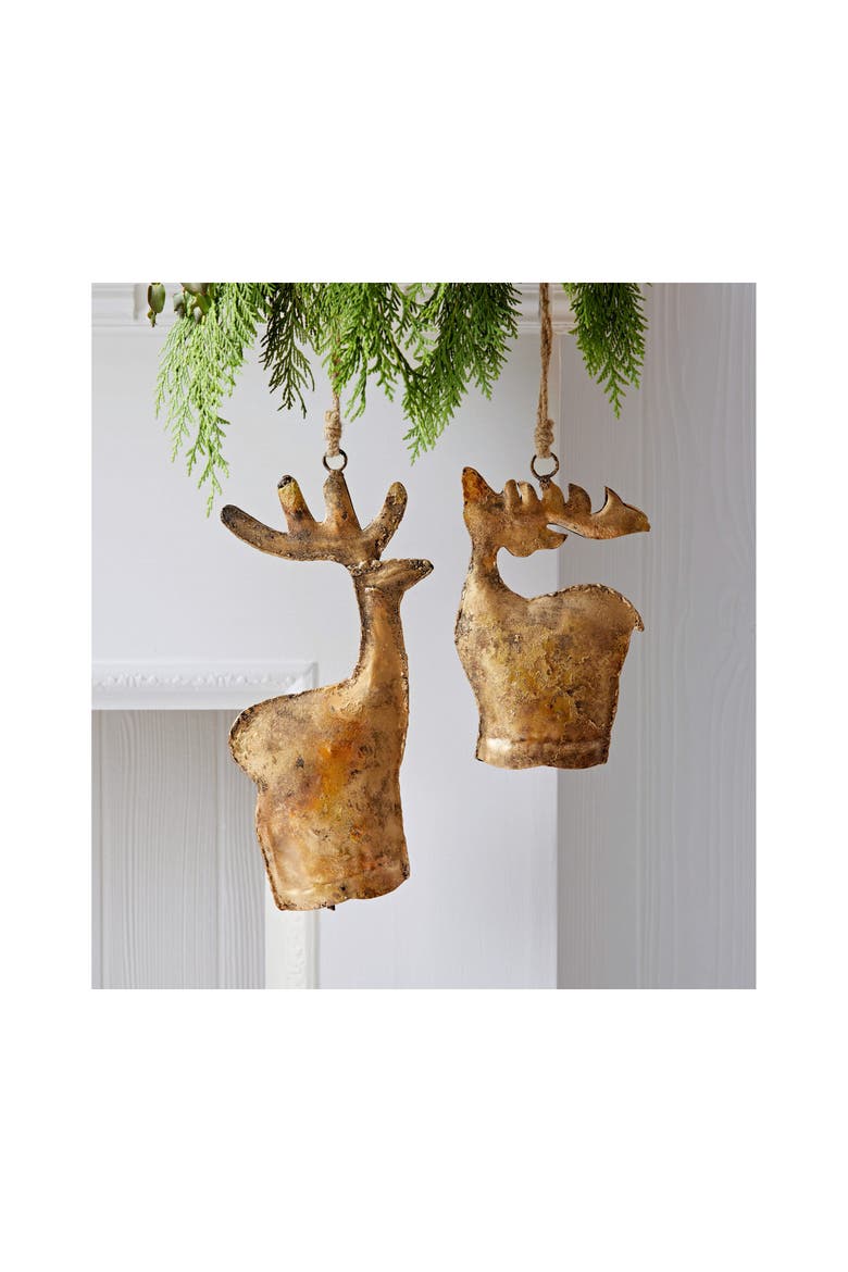 Large Antique Gold Reindeer Bell Tree Ornament Holiday Decor, Alternate, color, Gold