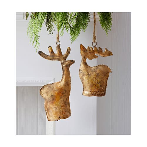 Tag Large Antique Gold Reindeer Bell Tree Ornament Holiday Decor In Gold