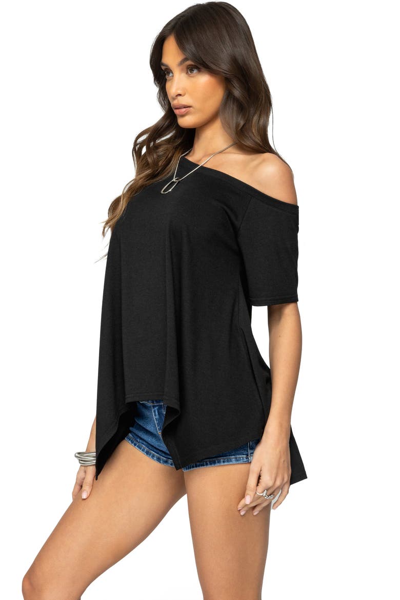Josy One-Shoulder Handkerchief Hem Knit Top, Alternate, color, BLACK