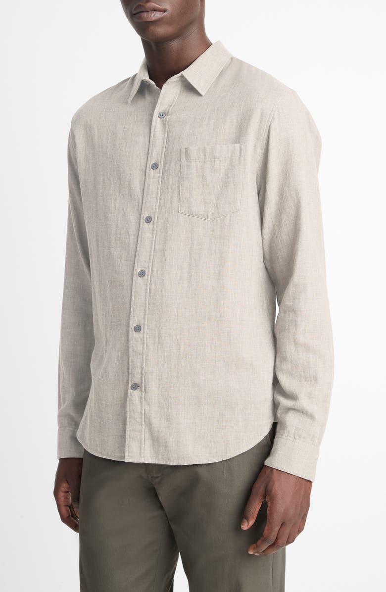 Vince Double Face Cotton Button-Up Shirt, Main, color, Heather Soft Clay