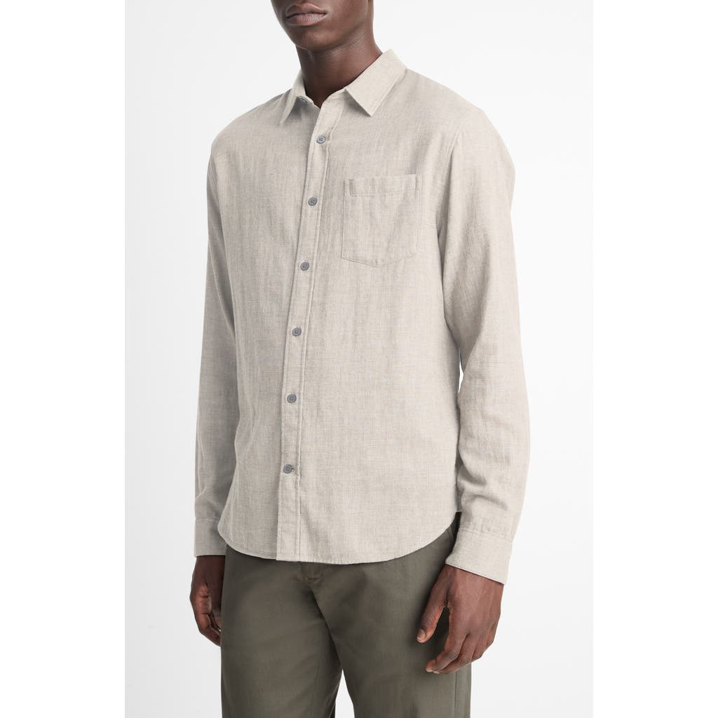 Vince Double Face Cotton Button-up Shirt In Heather Soft Clay