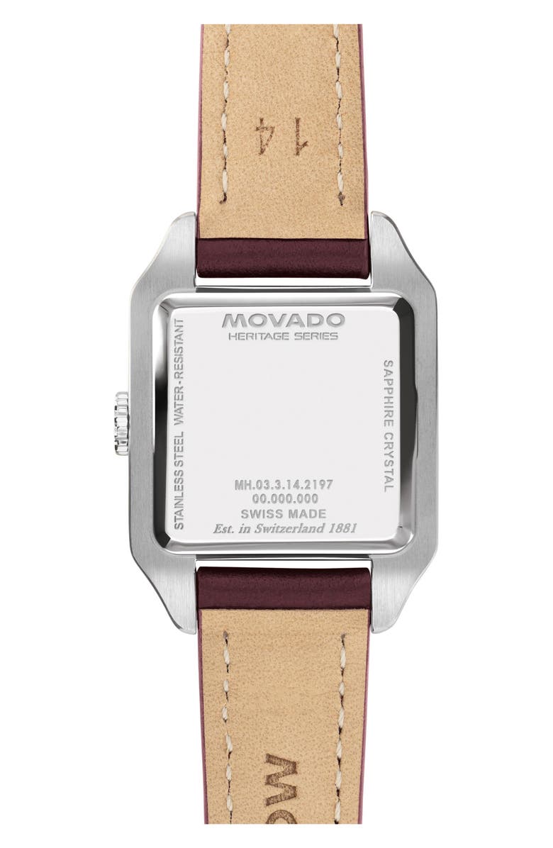 Movado Heritage 1917 Leather Strap Watch, 25mm x 34mm, Alternate, color, Red