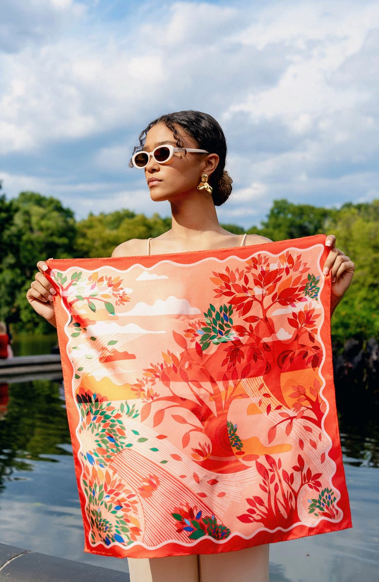 Jessie Zhao New York Double Sided Silk Scarf Crossing Red, Alternate, color, Red