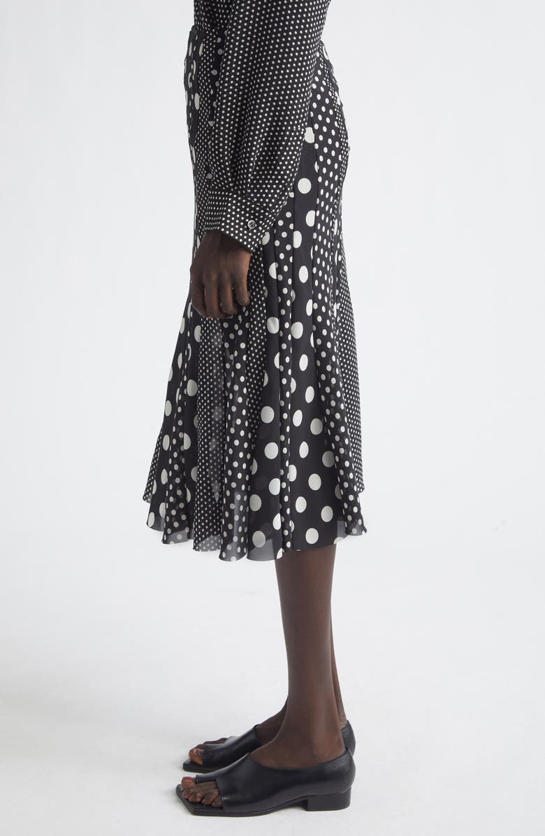 Junya Watanabe Polka Dot Georgette Midi Skirt, Alternate, color, Black/ White