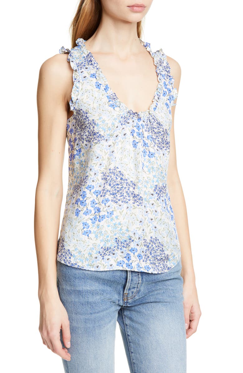 Rebecca Taylor Floral Shirred Silk Tank Top, Alternate, color, 