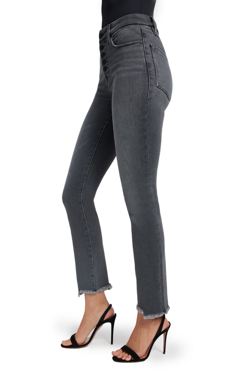 Good American Good Legs Exposed Button Frayed Ankle Cigarette Jeans, Alternate, color, 