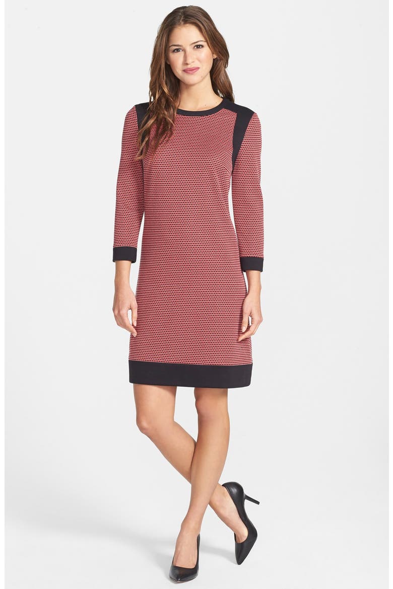 Jacquard Knit Shift Dress, Alternate, color, FIRE RED
