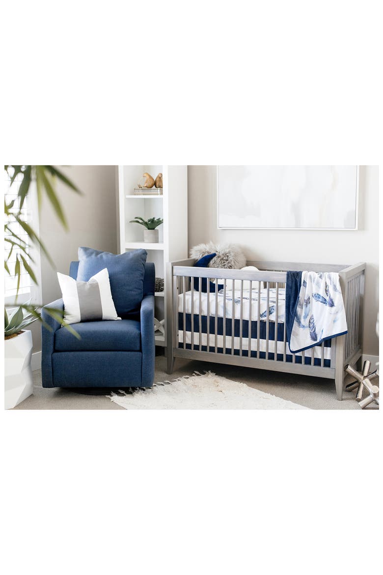 Print Band Crib Skirt, Alternate, color, INDIGO