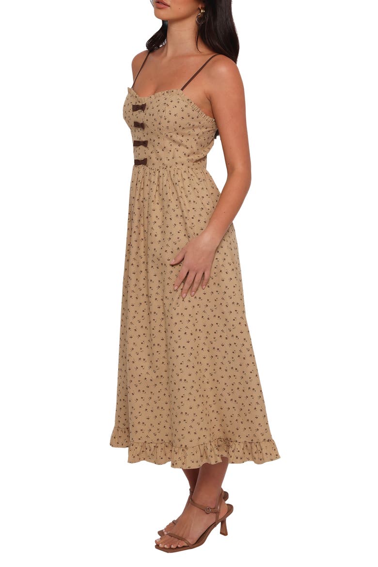 Robbins Bow Floral Print Sleeveless Maxi Dress, Alternate, color, BEIGE BROWN