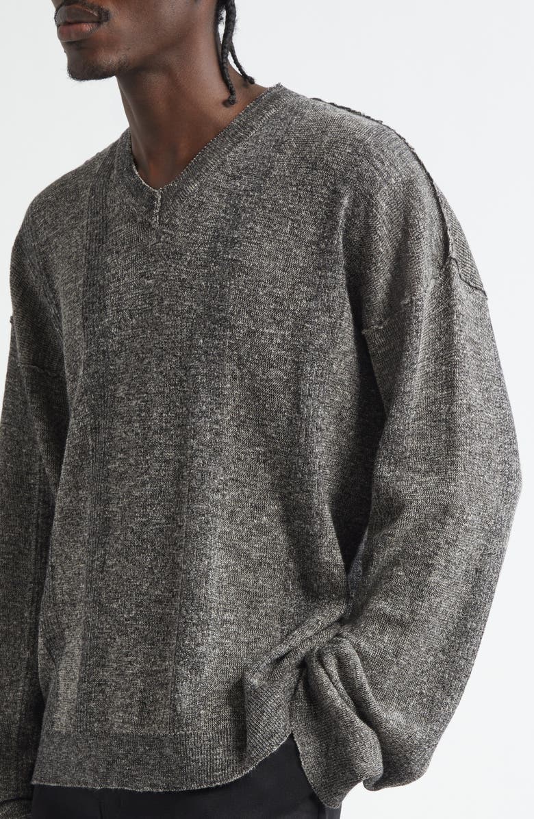 Maison Margiela Linen & Cotton Blend V-Neck Sweater, Alternate, color, Black