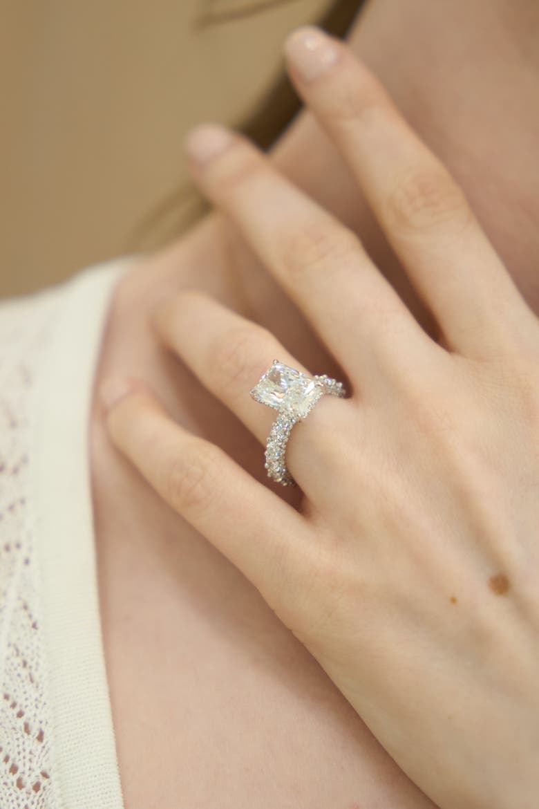 Maelis 14K Gold Radiant Lab Grown Diamond Hidden Halo Engagement Ring - 7.45 Cts, Alternate, color, 14K White Gold