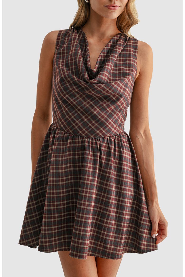 Plaid Cowl Neck Minidress, Alternate, color, BROWN PLAID