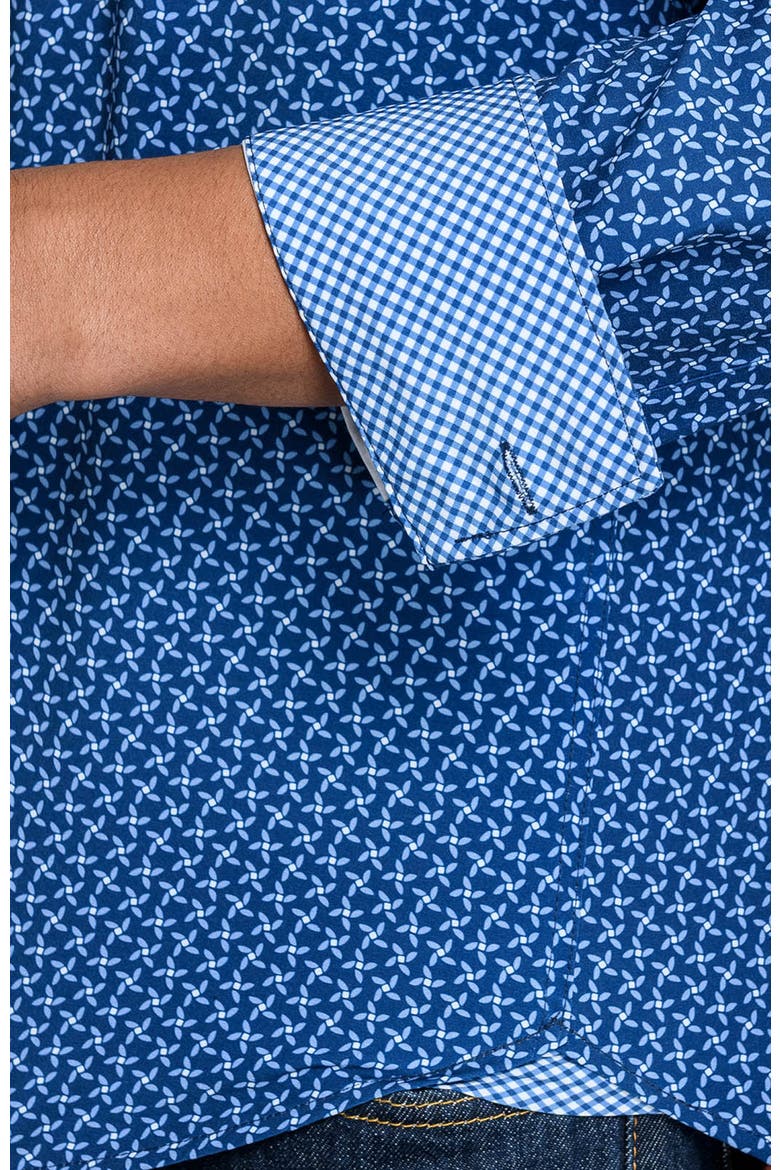 Slim Fit Pinwheel Floral Performance Long Sleeve Shirt, Alternate, color, NAVY