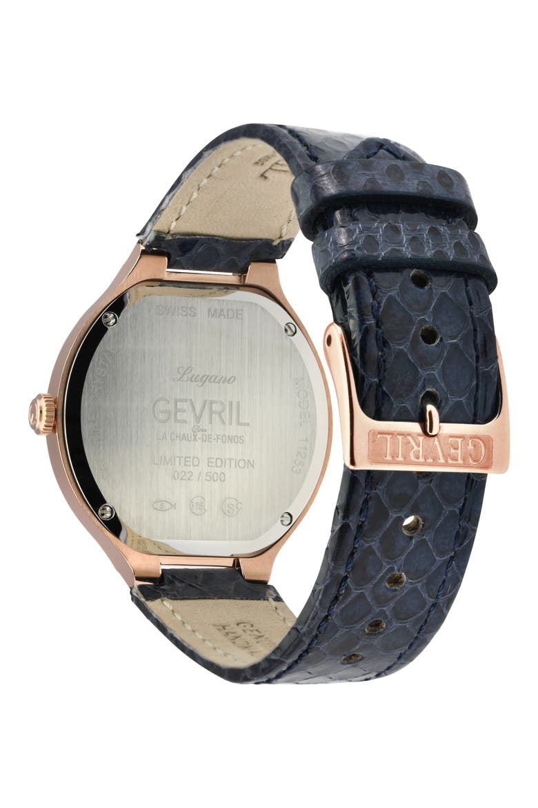 Lugano Diamond Croc Embossed Leather Strap Watch, 35mm, Alternate, color, BLUE