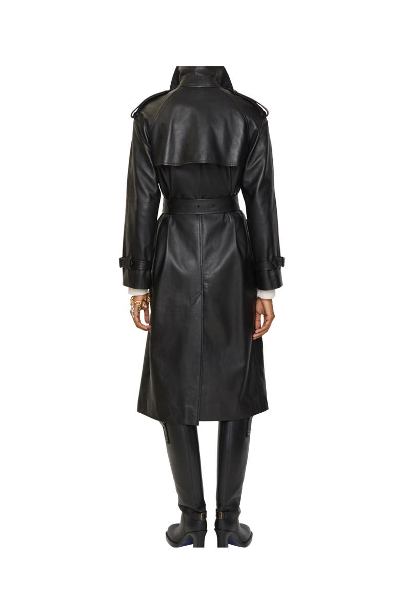 Burberry Long Leather Castleford Trench Coat, Alternate, color, Black