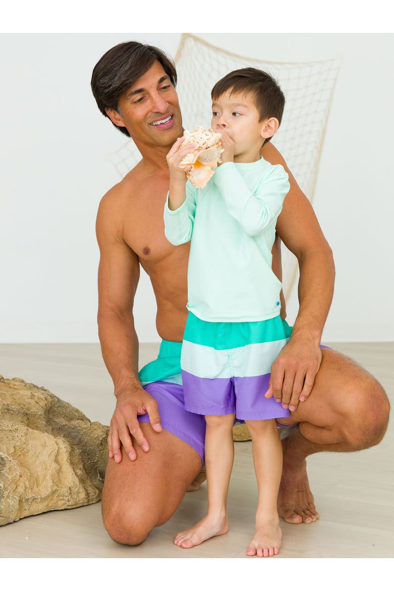Boys UPF50+ Swim Trunks, Alternate, color, Green Purple Colorblock