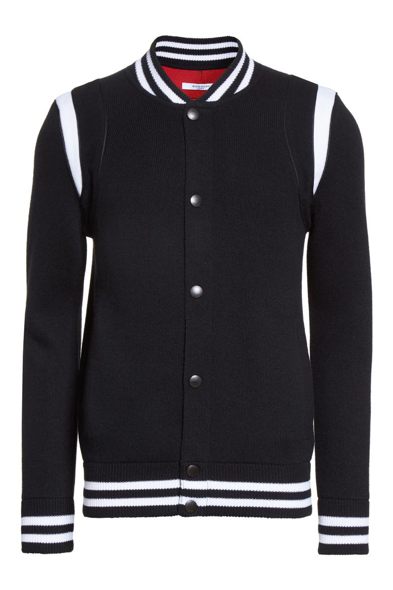 Logo Back Knit Bomber Jacket, Alternate, color, BLACK