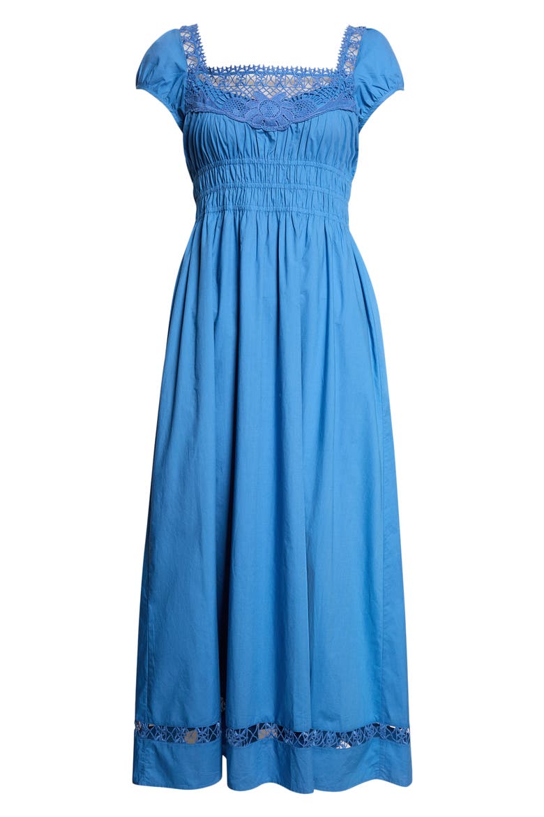 Veda Lace Detail Cotton Midi Sundress, Alternate, color, AZURE
