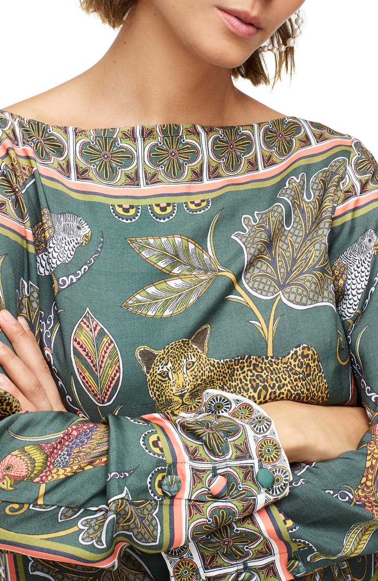J.Crew Ornate Jungle Print Boat Neck Drapey Top, Main, color, 