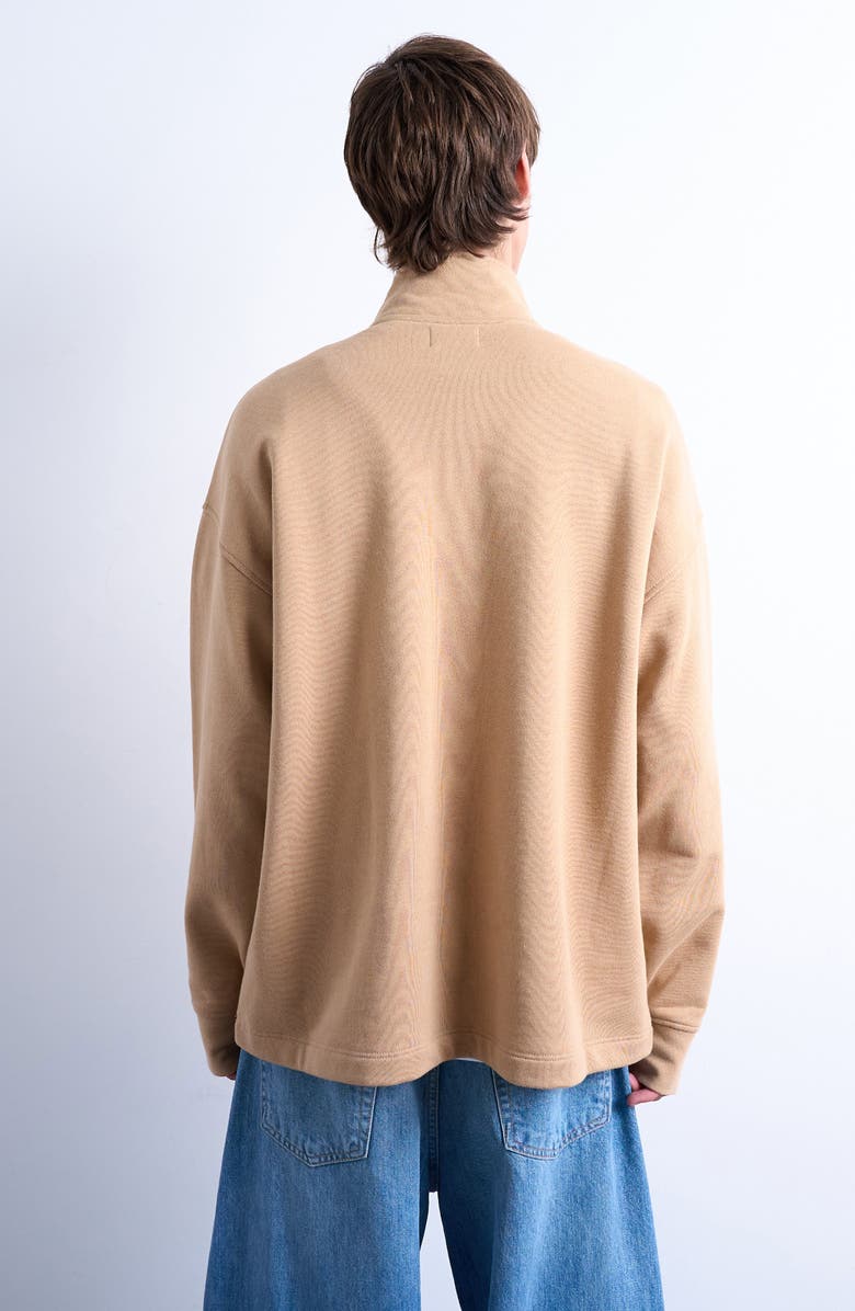 Topman Heavyweight Oversize Quarter Zip Sweatshirt, Alternate, color, Dark Stone