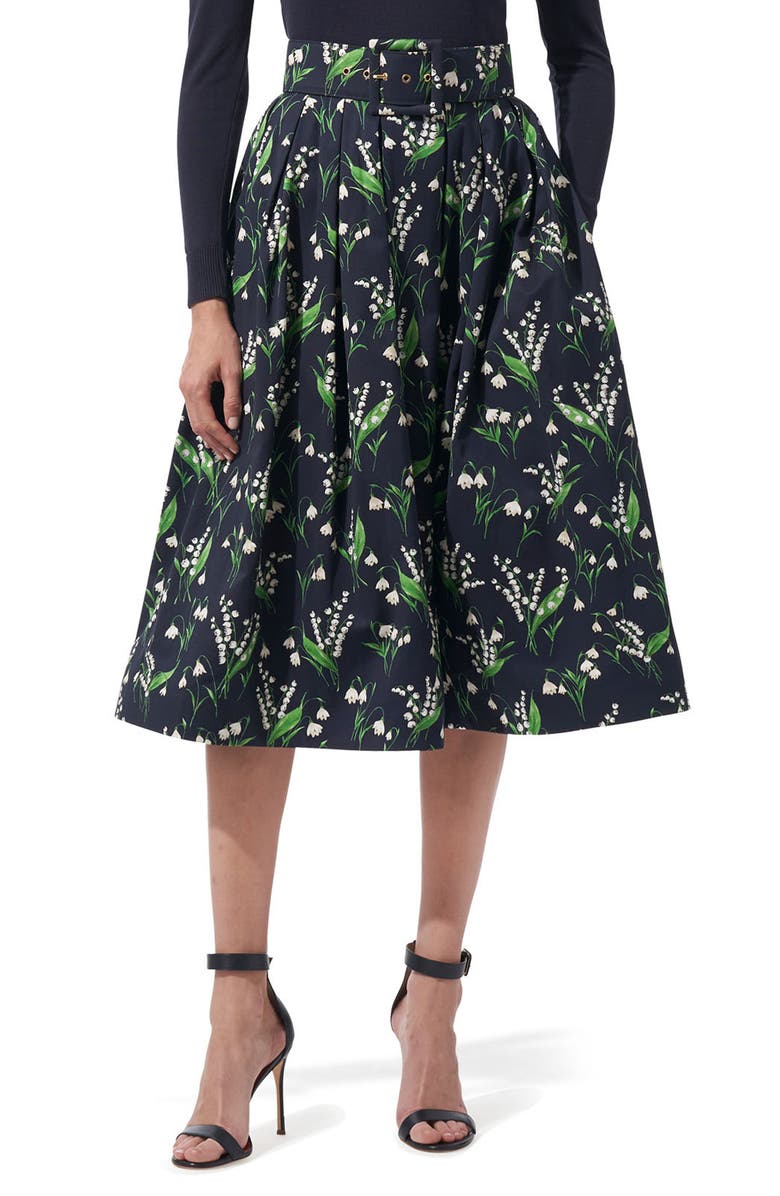 Carolina Herrera Lily of the Valley Print Midi Skirt, Main, color,