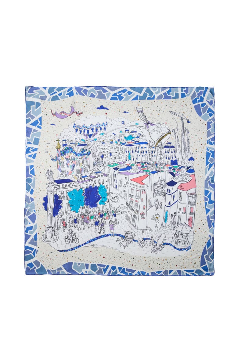 Barcelona Large Silk Square Scarf 35, Main, color, Mediterranean Blue