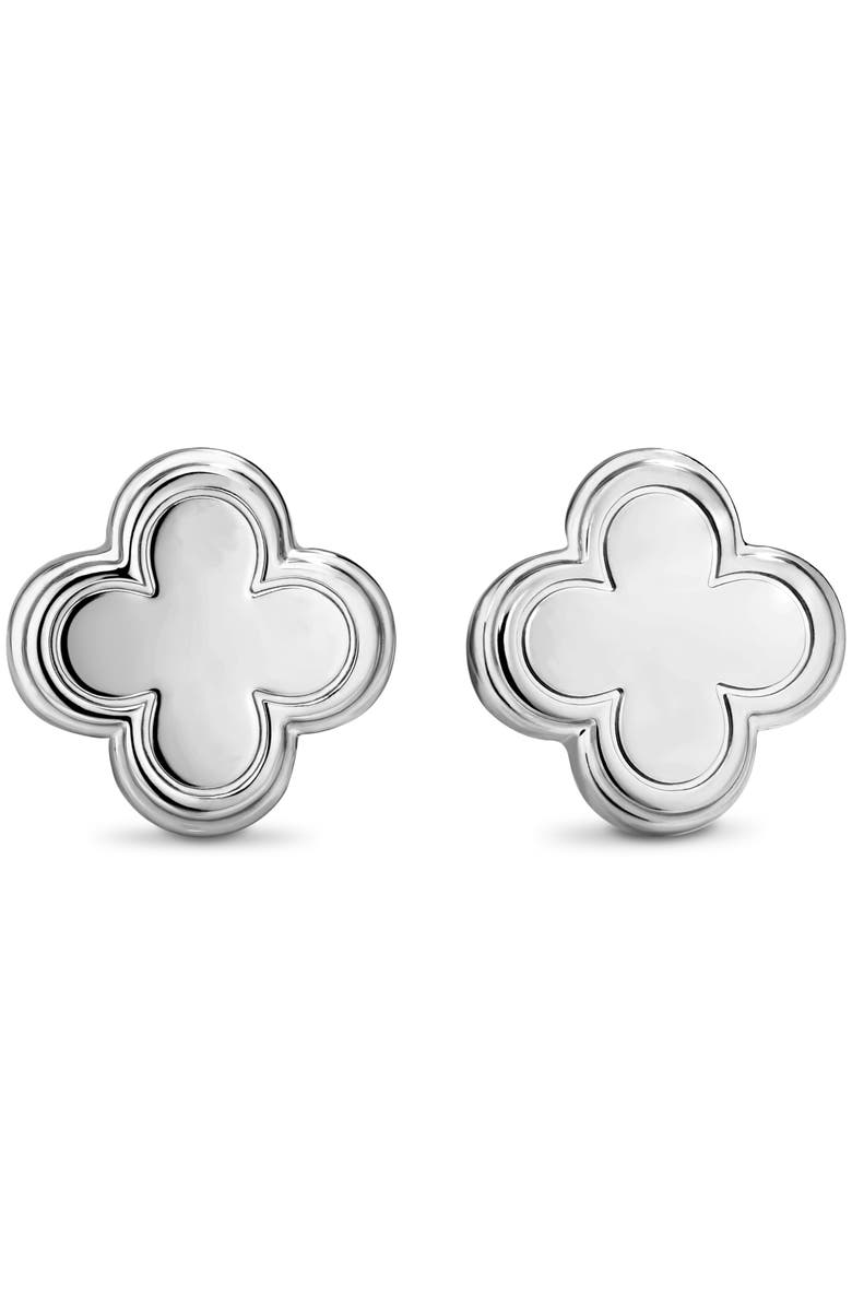 DEVATA Clover Stud Earrings in Rhodium Plated Sterling Silver, Main, color, Silver