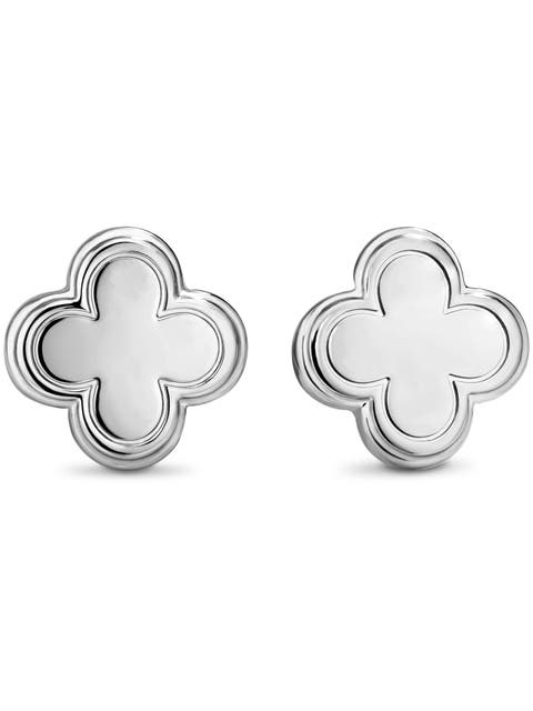 Clover Stud Earrings in Rhodium Plated Sterling Silver