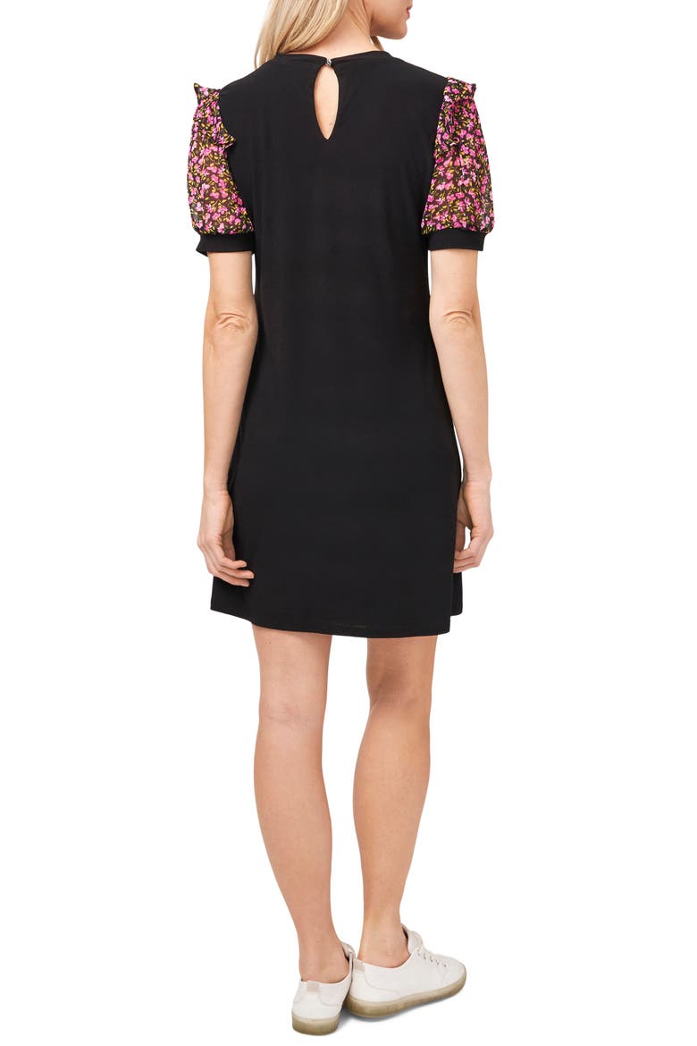 Floral Puff Sleeve Dress, Alternate, color, RICH BLACK