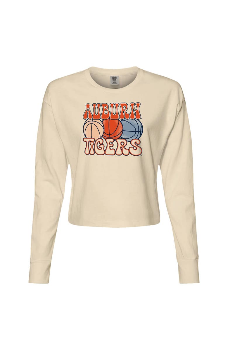 IMAGE ONE Women's Natural Auburn Tigers Comfort Colors Basketball Cropped Long Sleeve T-Shirt, Alternate, color, Natural