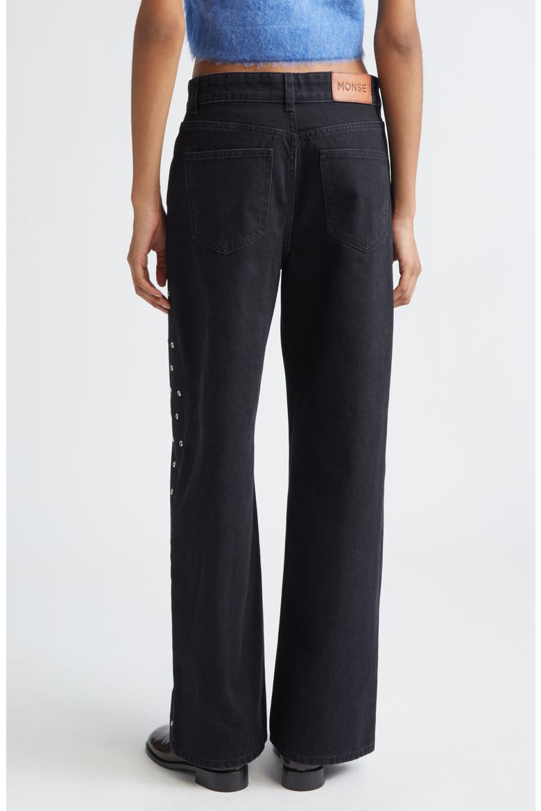 Grommet Detail Straight Leg Jeans, Alternate, color, BLACK
