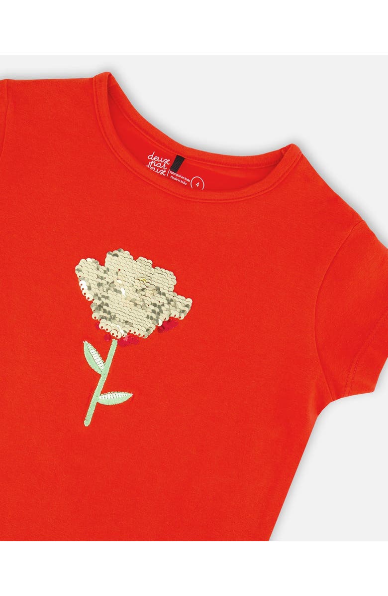 Deux par Deux Organic Cotton Jersey Short Sleeve Flower T-Shirt, Alternate, color, Red