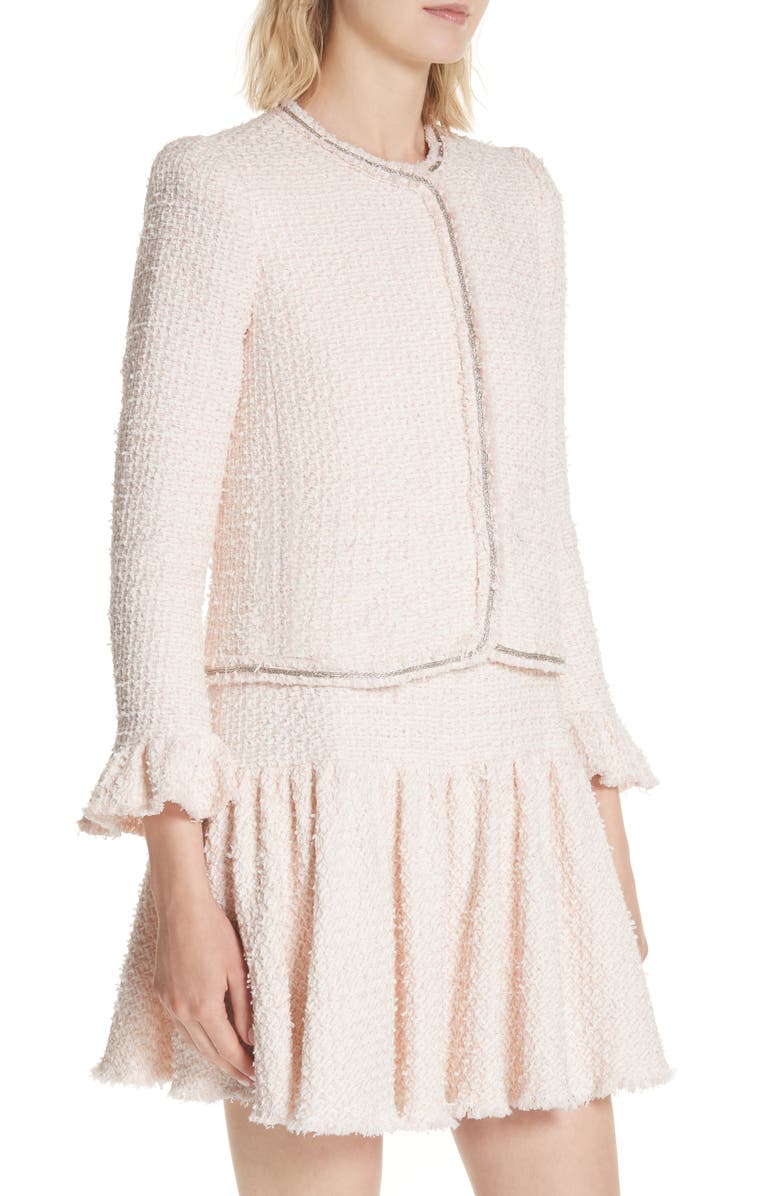 Rebecca Taylor Ruffle Sleeve Tweed Jacket, Alternate, color, 