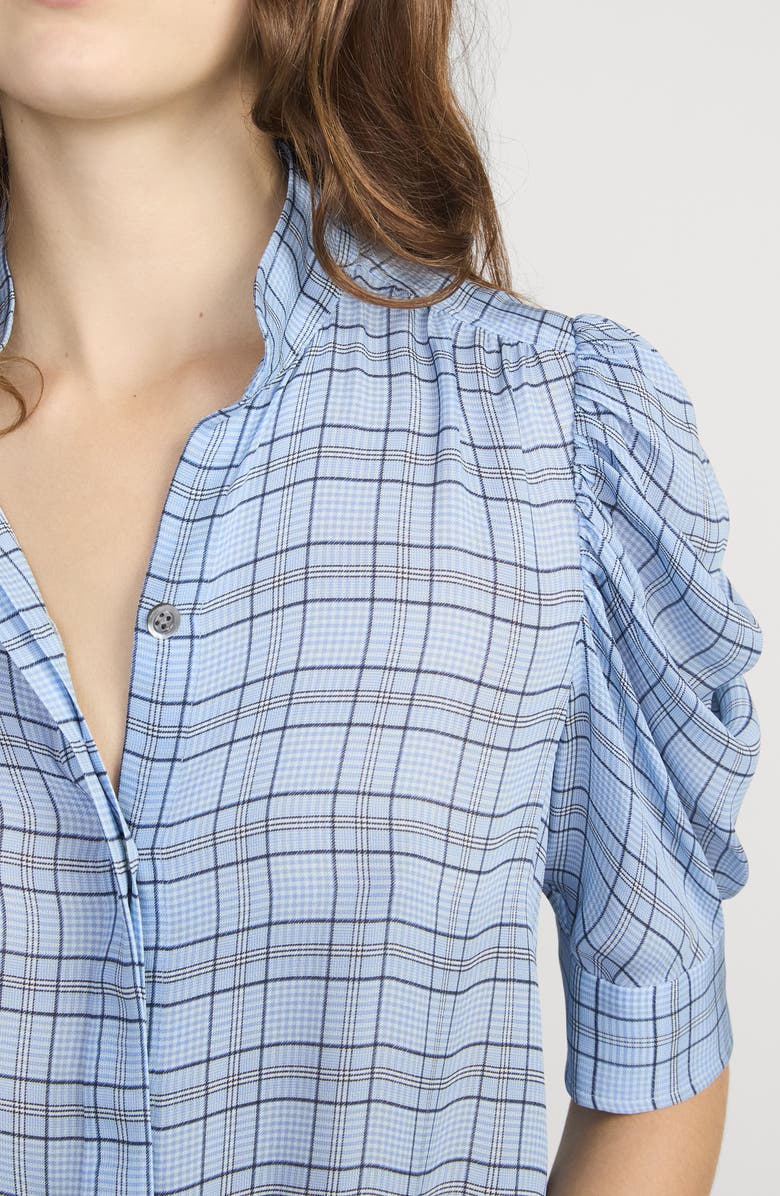 FRAME Gillian Plaid Silk Button-Up Shirt, Alternate, color, Sky Blue Multi