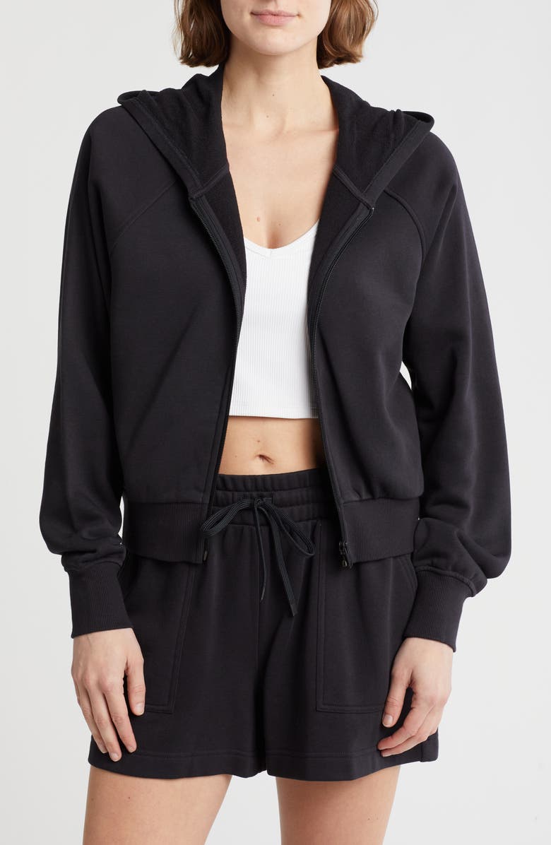 Z by Zella Level Up Terry Full Zip Hoodie, Main, color, Black