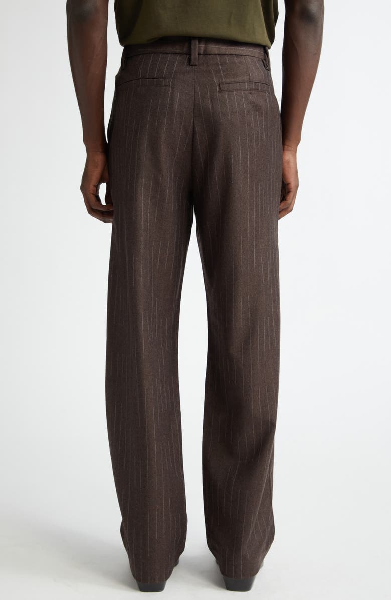 The Elder Statesman Chalk Stripe Flat Front Wool & Cashmere Trousers, Alternate, color, Brown