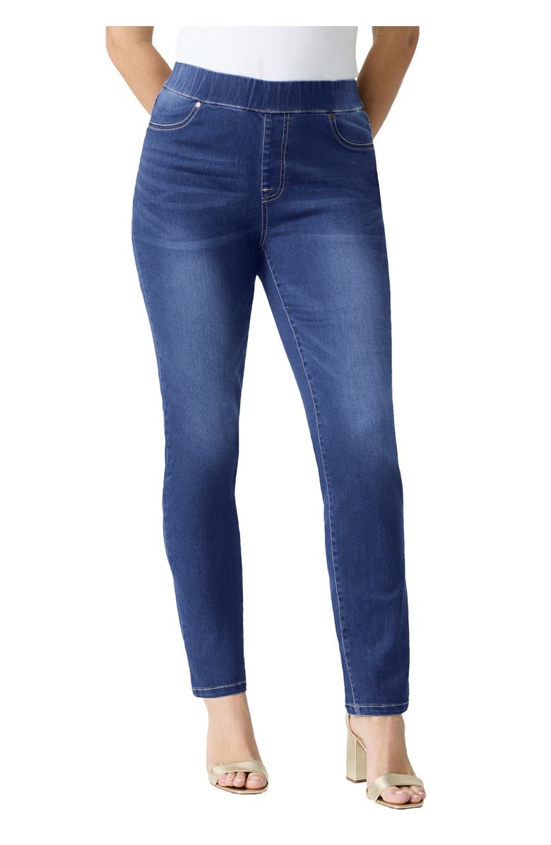 Roaman's Plus Size 360° Stretch Straight Leg Jean, Main, color, Dark Wash