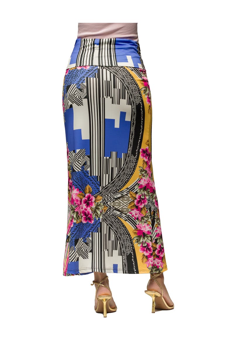 24seven Comfort Apparel Maternity Multicolor Floral Print Foldover Waist Maxi Skirt, Alternate, color, Blue Multi