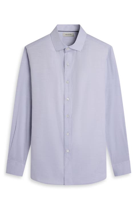 Axel Trim Fit Solid Cotton Blend Button-Up Shirt
