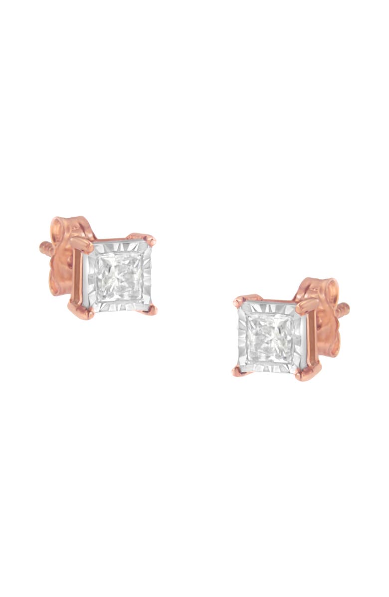 Haus of Brilliance 14K Rose Gold Plated Silver 1/2 Ct Princess Diamond Solitaire Stud Earrings, Main, color, White