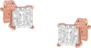 Haus of Brilliance 14K Rose Gold Plated Silver 1/2 Ct Princess Diamond Solitaire Stud Earrings